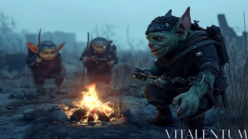 AI ART Fantasy Goblins Campfire Scene