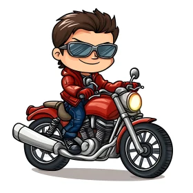Illustration of Kid on Red Motorcycle