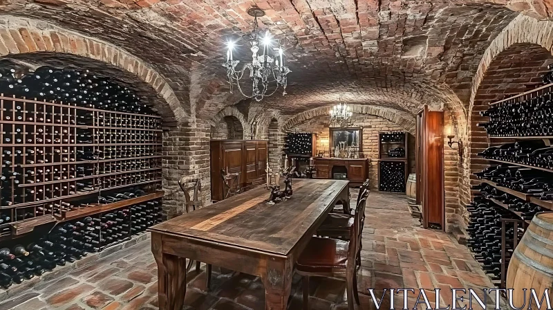 AI ART Rustic Wine Cellar Interior with Table