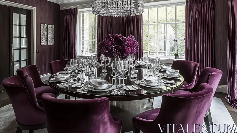 AI ART Refined Dining Space with Luxurious Purple Accents