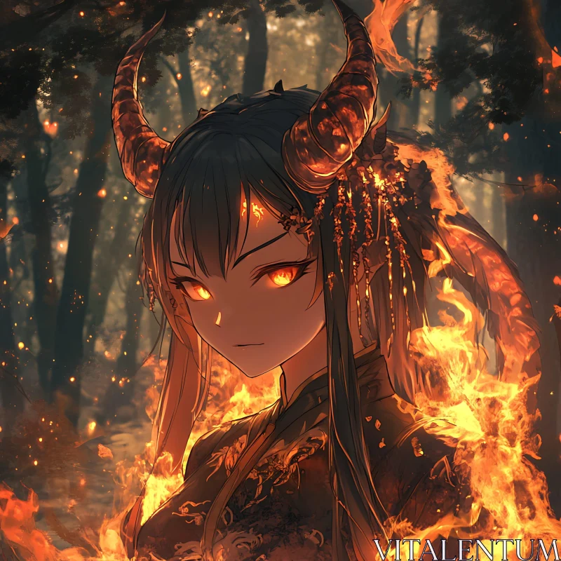 AI ART Fiery Anime Character in Forest Scene