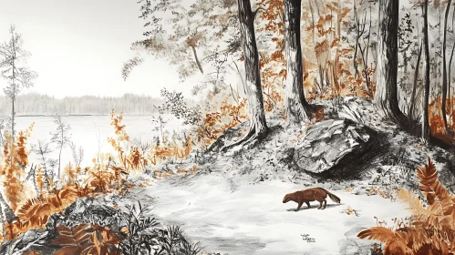 Forest Scene with a Marten