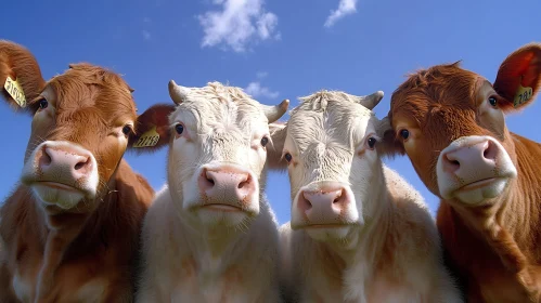 Four Cows Under Blue Sky