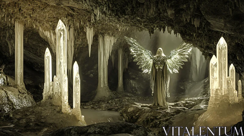 Cave Angel with Crystalline Wings AI Image