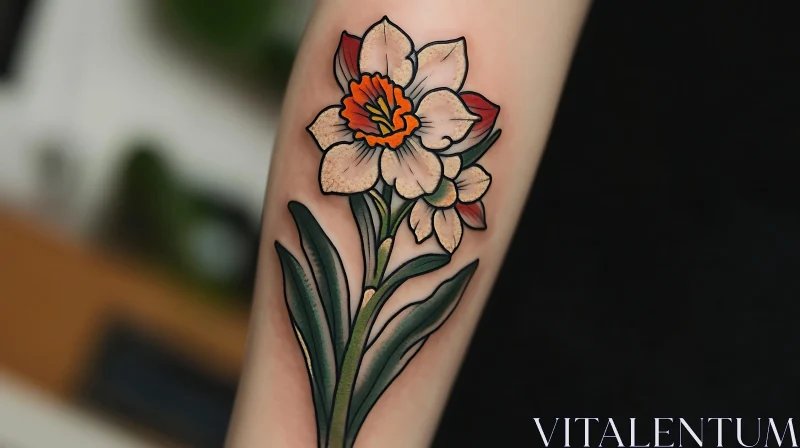 Elegant Daffodil Tattoo Design AI Image