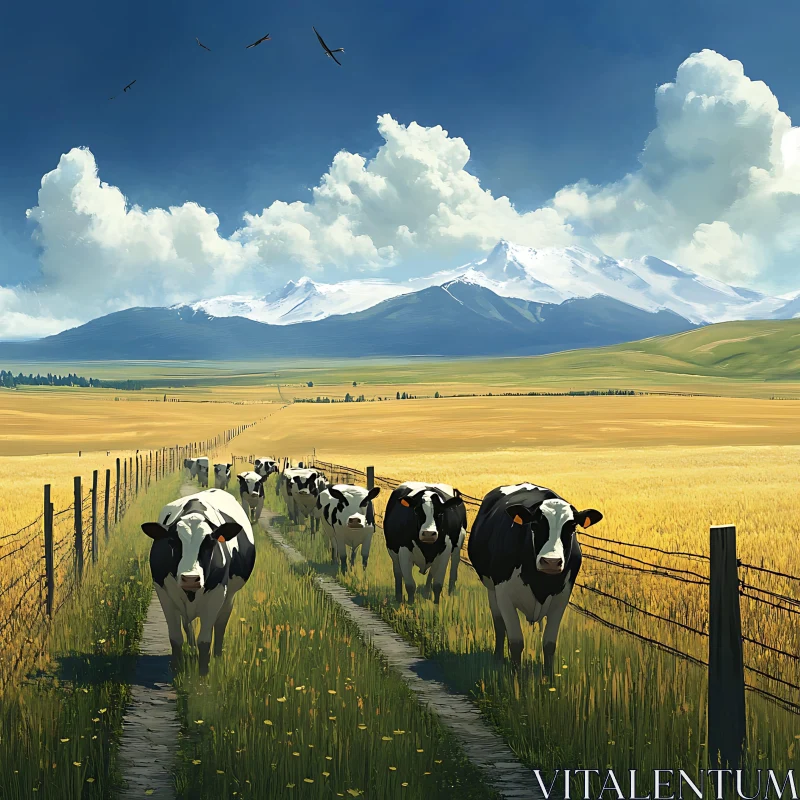 Herd of Cows in Grassy Meadow AI Image