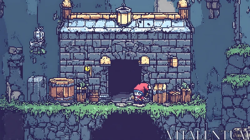 Fantasy Pixel Art Stone House Scene AI Image