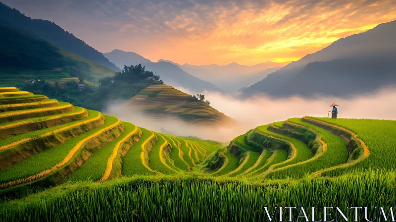 AI ART Lush Green Rice Terraces at Dawn