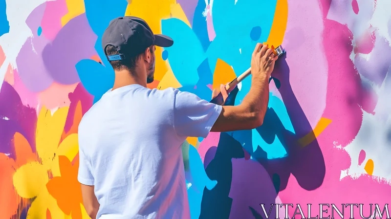 Man Painting Abstract Mural Art AI Image