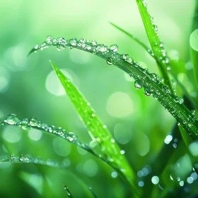 Morning Dew on Green Grass Blades