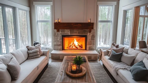 Warm Interior with Stone Fireplace