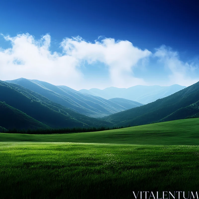 AI ART Lush Green Field Under Blue Sky