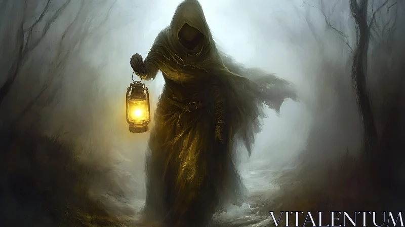 AI ART Dark Figure in Mist with Lantern