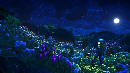 Glowing Flowers Under the Night Sky