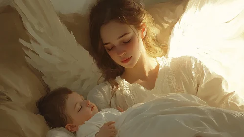 Serene Angel Protecting Sleeping Child