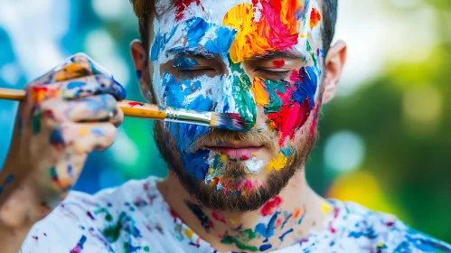 Colorful Painted Face Man Portrait