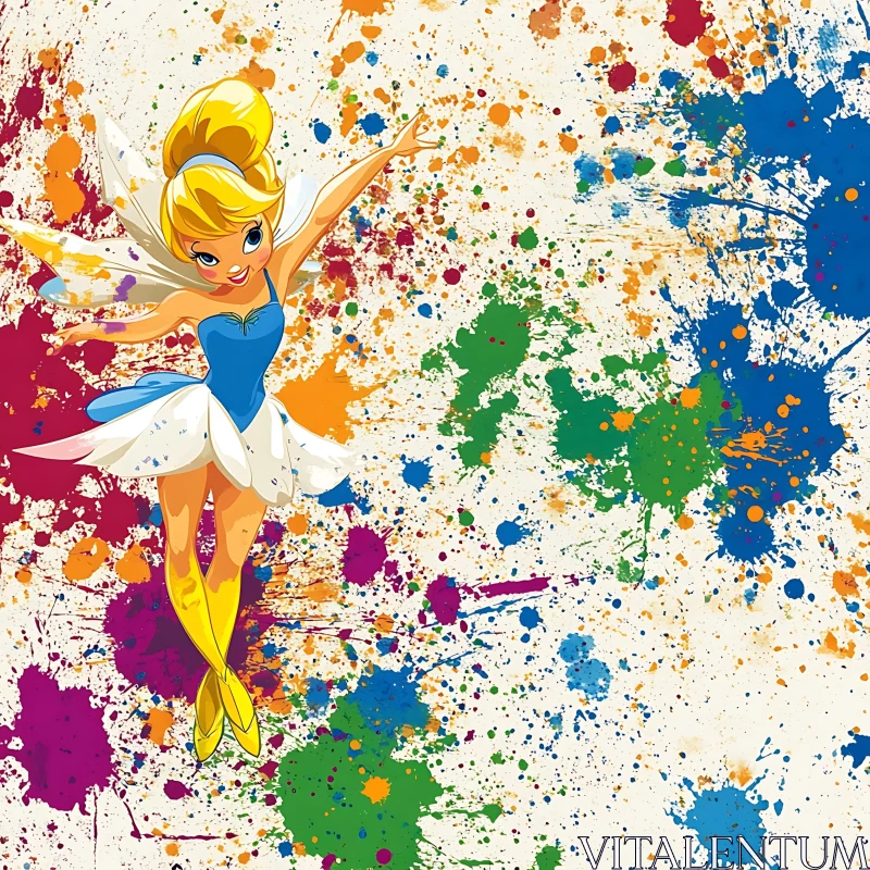 Colorful Fairy in Paint Splatter Design AI Image