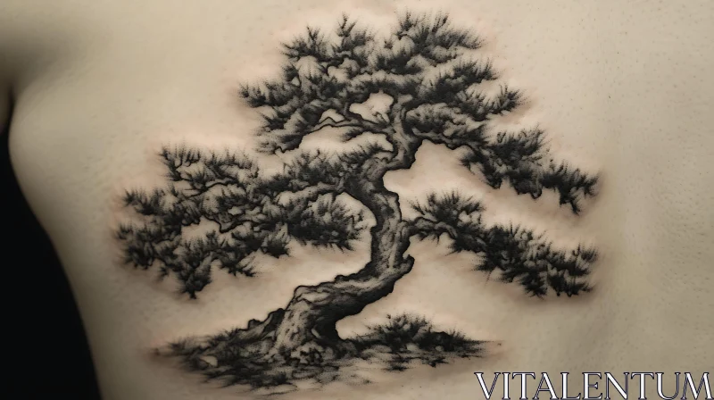 Intricately Designed Black Ink Tree Tattoo AI Image