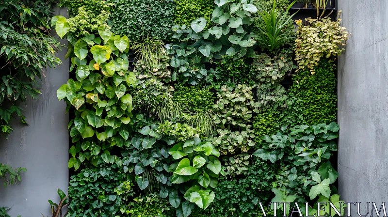 Lush Living Green Wall with Diverse Foliage AI Image