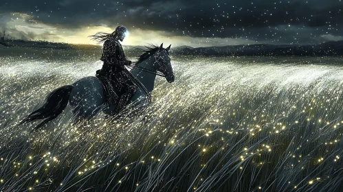 Night Ride in a Glowing Field