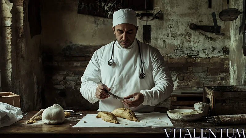 Traditional Bread Making in a Rustic Setting AI Image