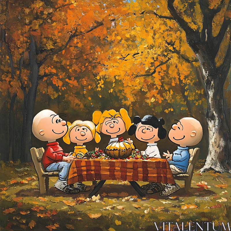 Cartoon Children's Autumn Feast AI Image