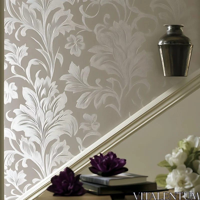 AI ART Stylish Home Decor with Floral Wallpaper