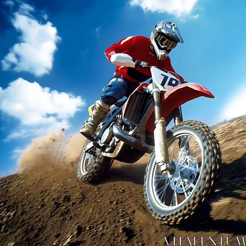 Motorcross Bike Leaping over Dirt Hill AI Image