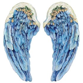 Blue Feathered Wings with Flowers
