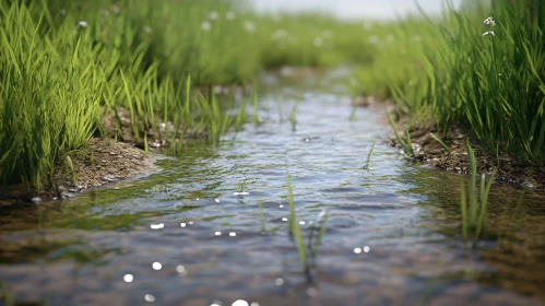 Peaceful Water Stream with Sparkling Sunlight