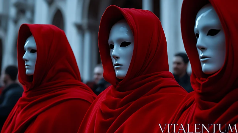 AI ART Crimson Robes and Pale Masks