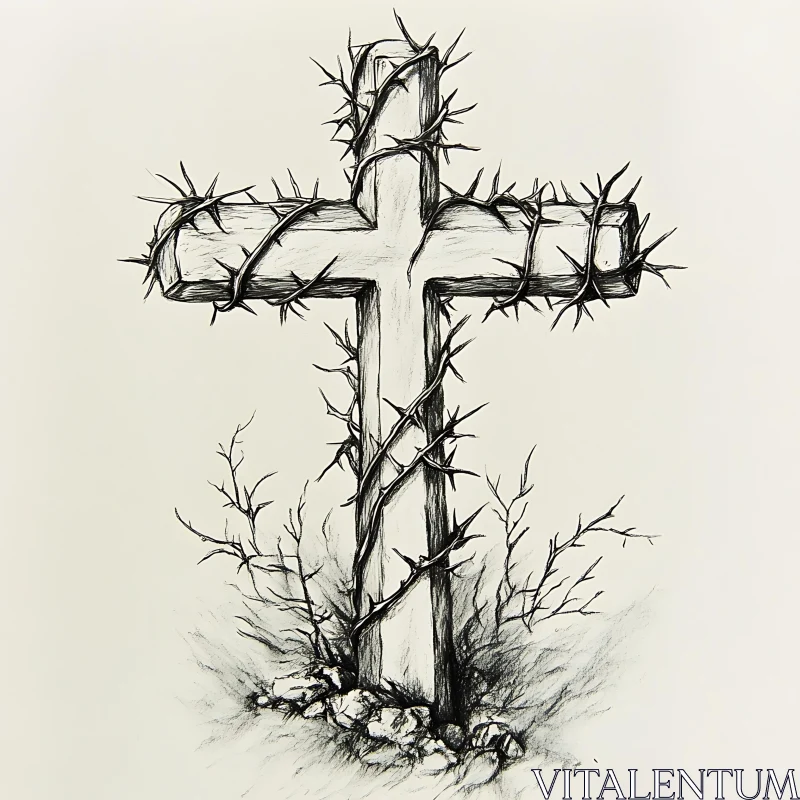 Thorn-Wrapped Cross Concept Art AI Image