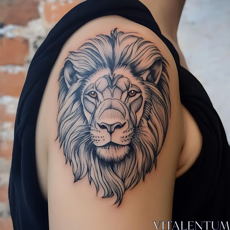 Black and Grey Lion Arm Tattoo AI Image