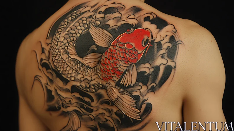 Artistic Koi Fish Tattoo Design on Back AI Image