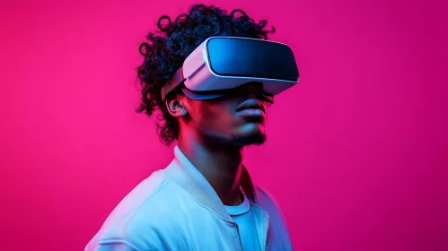 VR Headset User in Digital World