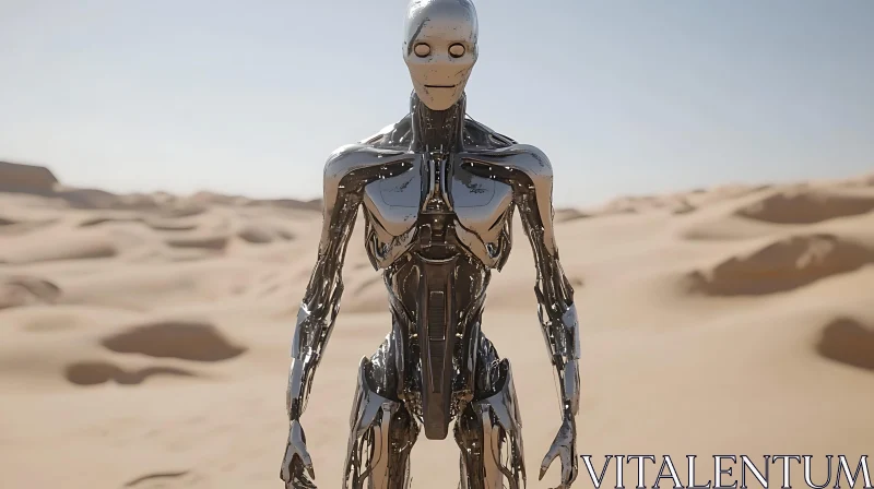 Advanced Humanoid Robot in Sandy Terrain AI Image