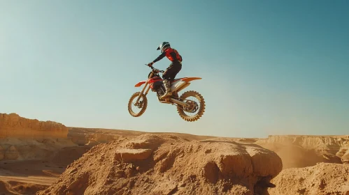 Airborne Motorcycle in Arid Terrain