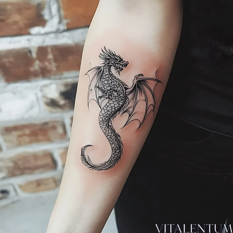 Detailed Dragon Tattoo on Forearm AI Image