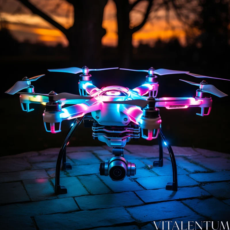 Bioluminescent Drone Flight in the Evening Sky AI Image