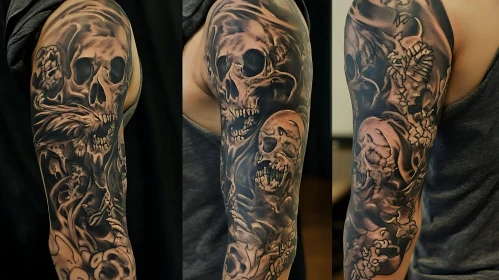 Haunting Skull Tattoo Sleeve Design