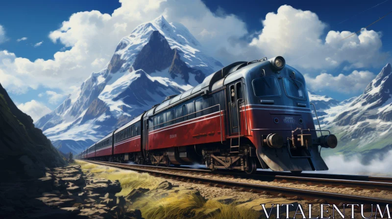 Classic Train Journey Through Majestic Mountain Landscape AI Image