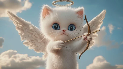 Cute Kitten with Wings and Halo