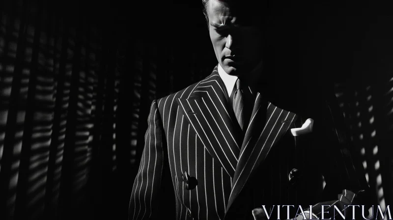 Elegant Man in a Dark Suit: A Compelling Monochrome Portrait AI Image