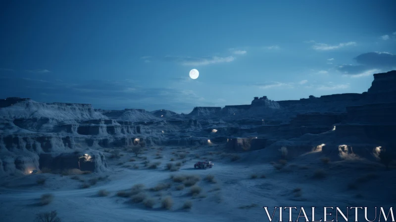 Enchanting Night Landscape with Full Moon in the Desert | Unreal Engine Style AI Image