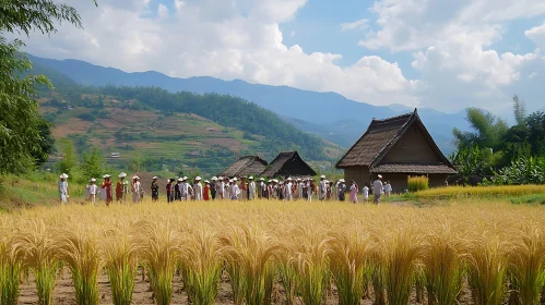 Golden Rice Field, Mountains, People