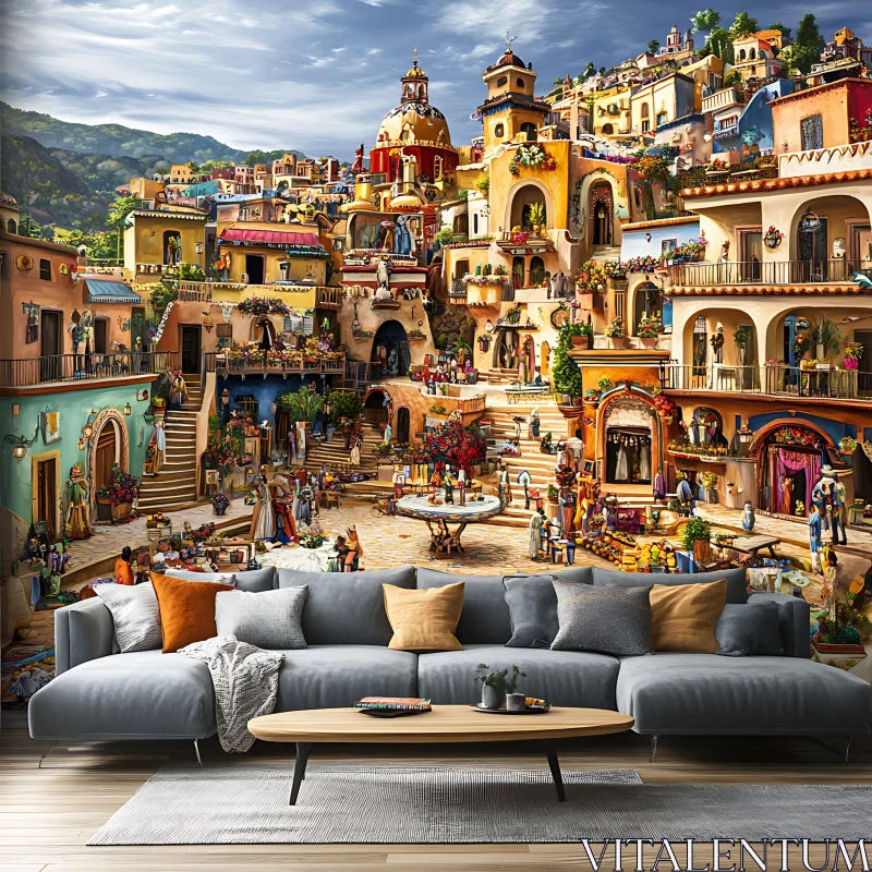 AI ART Vibrant Urban Scene in Interior Design