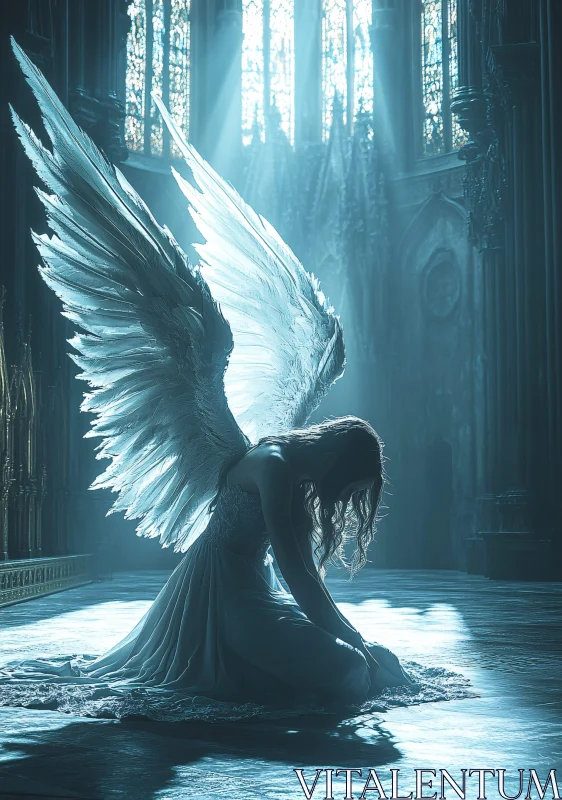 Winged Angel in Gothic Light AI Image