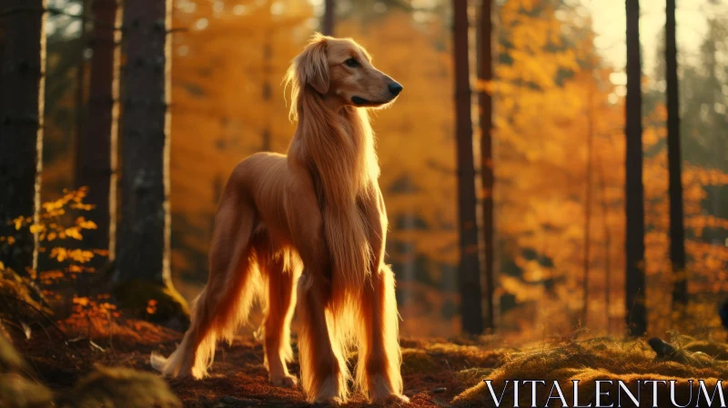 Golden Dog in Autumn Forest - A Display of Classic Elegance AI Image