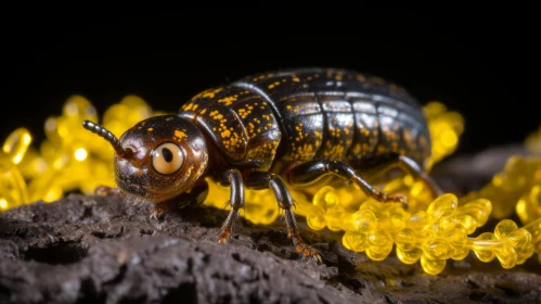 Insect under Moonlight: Amber Beetle on Soil