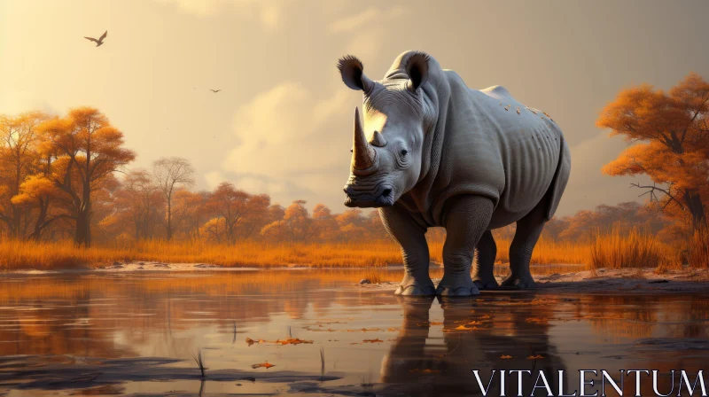 Majestic Rhino in Field: A Surreal Artistic Depiction AI Image